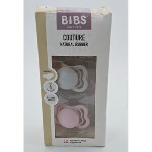 BIBS Couture Natural Rubber Pacifiers Size 1 0-6 Months 2-Pack Pink White NEW